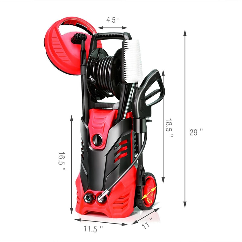 3000PSI Electric High Pressure Washer 2000W 2 GPM Portable Power Washer Home Patio Deck Cleaner with 5 Nozzles & 2 Wheels
