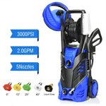 3000PSI Electric High Pressure Washer 2000W 2 GPM Portable Power Washer Home Patio Deck Cleaner with 5 Nozzles & 2 Wheels