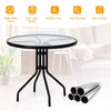 32" Round Outdoor Dining Table All Weather Patio Side Table with Umbrella Hole, Tempered Glass Top & Steel Frame