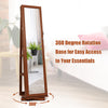 360° Swivel Jewelry Armoire Standing Lockable Jewelry Cabinet Organizer with Higher Full Length Mirror & Rear Storage Shelves