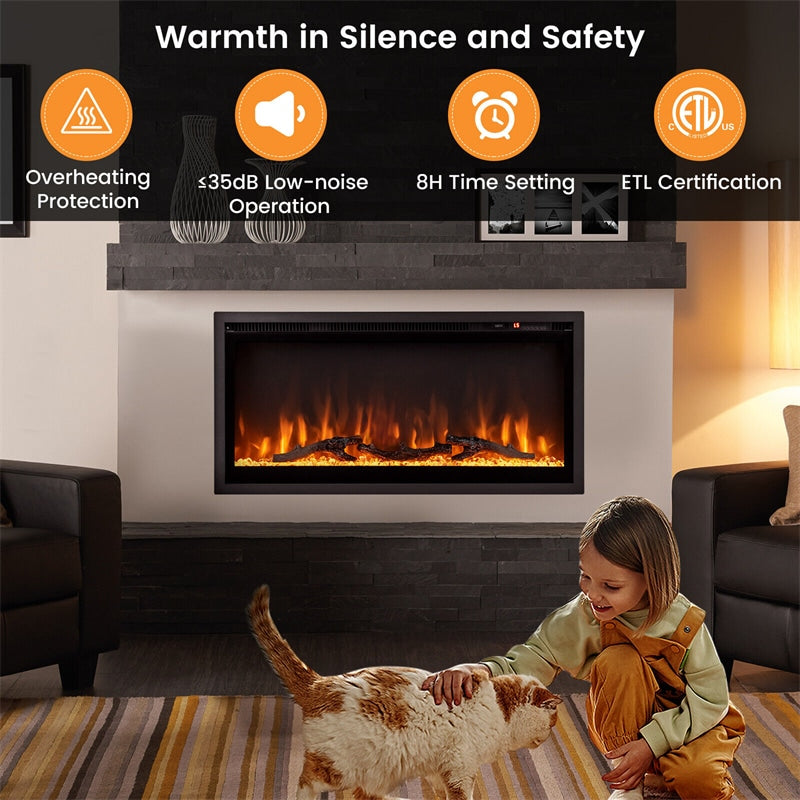 36" Linear Electric Fireplace Wall Mounted Freestanding Recessed Fireplace 1500W Slim Fireplace Heater with Remote Control