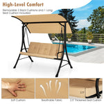 3-Person Porch Swing Outdoor Patio Swing with Adjustable Canopy & Removable Cushions
