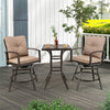 3 Piece Outdoor Bar Height Bistro Set All Weather Metal Patio Bar Set with Swivel Bar Stools & Back Seat Cushions