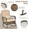 3-Piece Outdoor Wicker Rocking Bistro Set Hand-Woven PE Rattan Rocking Chairs with Tempered Glass Side Table & Cushions Pillows