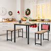 3pcs Modern Kitchen Dining Table Bench Set Space-Saving Dining Table Set with Wooden Tabletop & Metal Frame