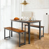 3pcs Modern Kitchen Dining Table Bench Set Space-Saving Dining Table Set with Wooden Tabletop & Metal Frame