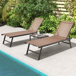 3pcs Outdoor Aluminum Chaise Lounge Set 6-Level Backrest Adjustable Patio Lounge Chair with Side Table