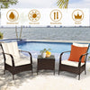 3PCS Outdoor Rattan Conversation Set Patio Wicker Chairs with Glass Top Coffee Table & Cushions
