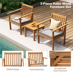 3 Pieces Patio Wood Furniture Set Acacia Wood Chairs & Coffee Table Set with Soft Seat Cushions & Slatted Design for Porch Yard Balcony