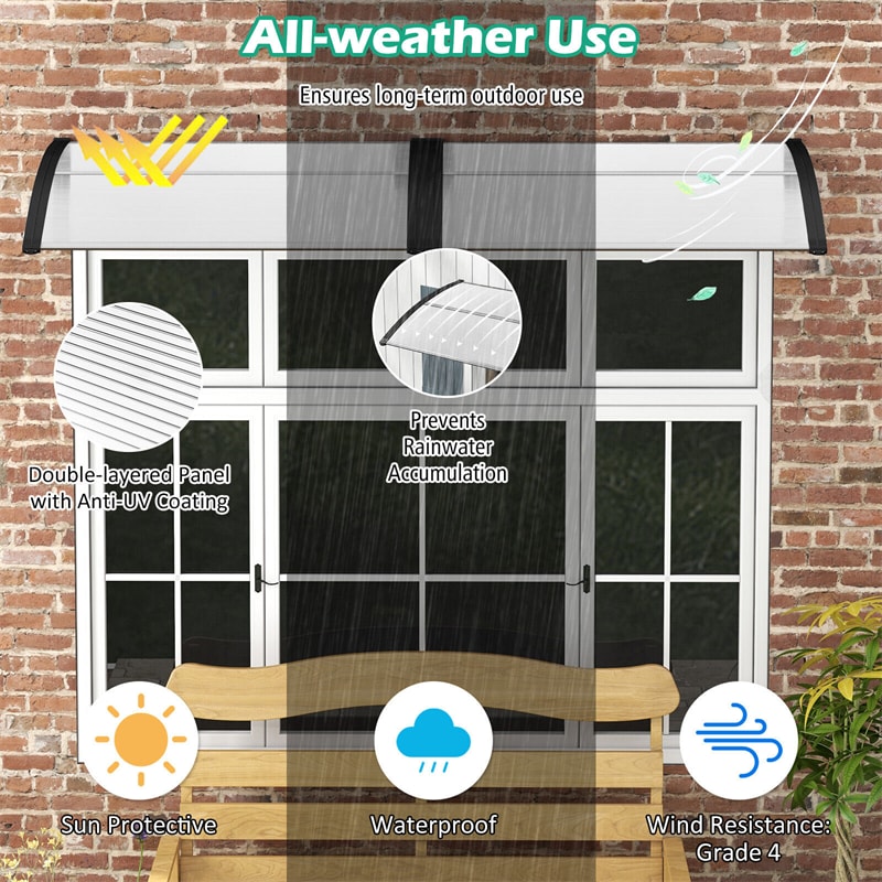 40" x 48" Window Awning Modern Polycarbonate Overhead Door Awning Canopy with Hollow Sheet for Rain Snow Sunlight UV Protection UPF 50+