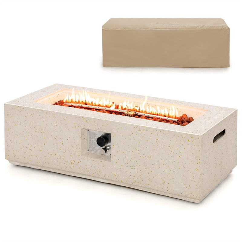 42" Rectangle Terrazzo Fire Pit Table 50,000 BTU Outdoor Propane Fire Pit with Protective PVC Cover & Stainless Steel Burner CSA Certified