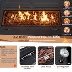 42" Rectangular Propane Fire Pit Table 60,000 BTU Gas Fire Pit with Solid Steel Frame & Waterproof Cover for Patio Backyard