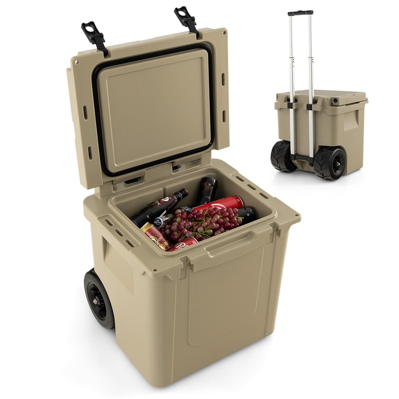 45 Quart Wheeled Cooler Large Ice Chest Portable Camping Cooler Box Heavy Duty Hard Cooler with All-Terrain Wheels & Adjustable Handle