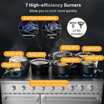 48" Freestanding Gas Range Stainless Steel Dual Fuel Range with 7 Burners Cooktop Double Ovens Storage Drawer Cast Iron Grates Enamel Interior