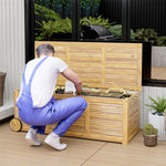48 Gallon Acacia Wood Deck Box Outdoor Patio Storage Box with Wheels, Side Handle & Waterproof Fabric Cover