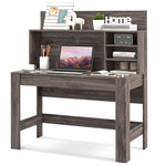 48" Home Office Computer Desk with Hutch Writing Workstation Study Desk with Bookshelf, Anti-Tipping Kits & Cable Management Hole