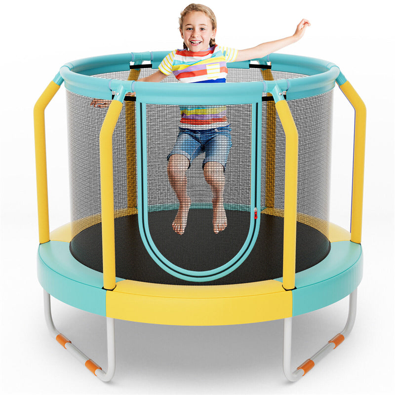 48" Round Mini Kids Trampoline Outdoor Indoor Toddler Trampoline with Enclosure Net & Heavy-duty Metal Frame U-shaped Legs