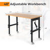 48” Heavy-Duty Mobile Workbench Adjustable Height Work Table with Power Outlet & Removable Wheels for Garage Home Workshop