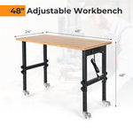 48” Heavy-Duty Mobile Workbench Adjustable Height Work Table with Power Outlet & Removable Wheels for Garage Home Workshop