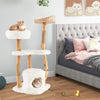 49" Tall Modern Cat Tree Solid Wood Cat Tower with Top Cattail Basket Cat Bed & Jute Scratching Posts