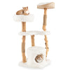 49" Tall Modern Cat Tree Solid Wood Cat Tower with Top Cattail Basket Cat Bed & Jute Scratching Posts
