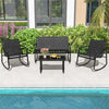 4 Piece Rocking Patio Furniture Set Outdoor Rocker Bistro Set Rocking Chairs & Loveseat with Glass Top Table for Balcony Porch Yard