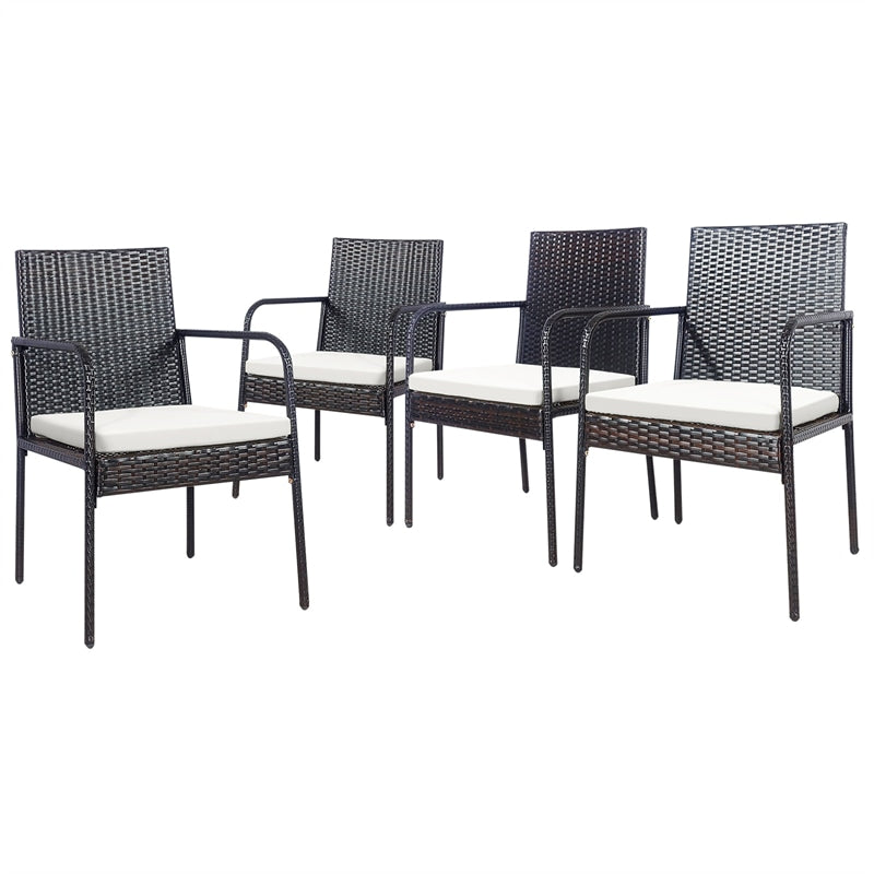 4 PCS Rattan Patio Dining Chairs Wicker Outdoor Chairs with Armrests & Cushions