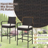 4 Pcs Patio PE Wicker Bar Stools Outdoor Counter Height Stools with Armrests & Soft Cushions