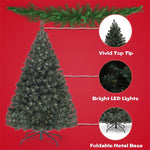 4.5ft Pre-lit Spruce Christmas Tree Hinged Artificial Xmas Tree with 200 LED Lights & Solid Metal Stand
