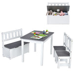 4 Piece Wooden Kids Activity Table & Chairs Set with Toy Storage Bench for Children Playroom