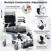 4-in-1 Bedside Commode Chair Shower Commode Wheelchair Padded Mobile Toilet Chair with Detachable Bucket, Height Adjustable, Flip-up Footrest