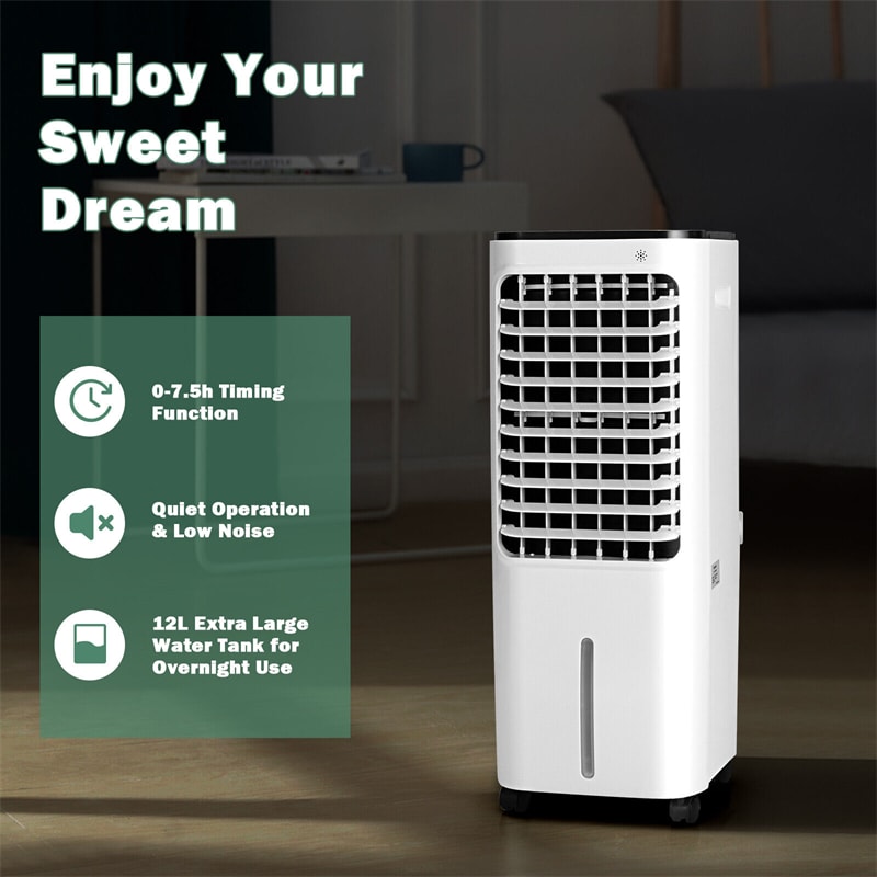 4-in-1 Portable Evaporative Air Cooler Bladeless Cooler with 12L Water Tank 4 Ice Boxes & Remote Control