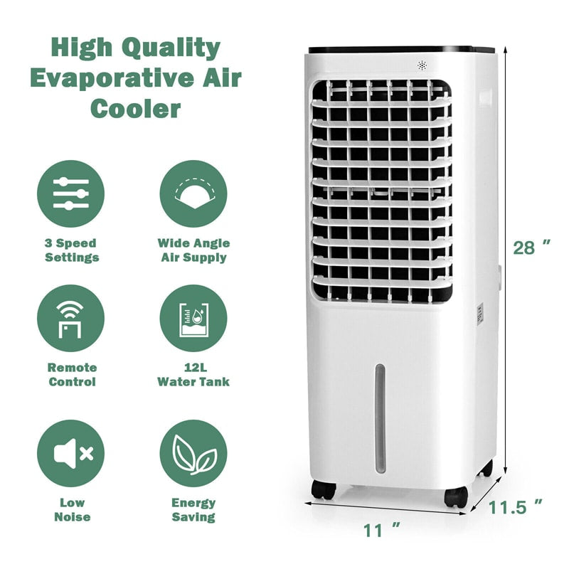 4-in-1 Portable Evaporative Air Cooler Bladeless Cooler with 12L Water Tank 4 Ice Boxes & Remote Control