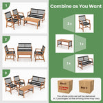 4pcs Acacia Wood Patio Chat Set with Coffee Table & Hand-Woven Rope Loveseat Chairs