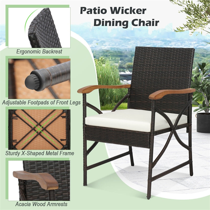 4pcs Wicker Patio Dining Chairs All-Weather Outdoor PE Rattan Armchairs with Soft Cushions & Heavy-Duty Metal Frame
