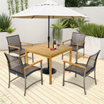 4 Pcs Outdoor PE Wicker Patio Dining Chairs Heavy-Duty Metal Frame Armchairs with Acacia Wood Armrests