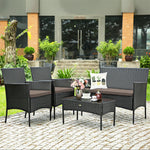4 PCS Outdoor Wicker Conversation Set Rattan Loveseat Chair with Coffee Table & 6 Seat Cushion Covers