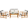 4 Piece Wicker Patio Conversation Set Acacia Wood Frame Rattan Outdoor Sofa Set with Seat & Back Cushions