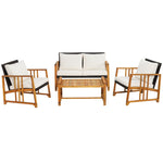 4 Piece Outdoor Wicker Sofa Set Patio Rattan Conversation Set Acacia Wood Frame Furniture Set with Seat & Back Cushions