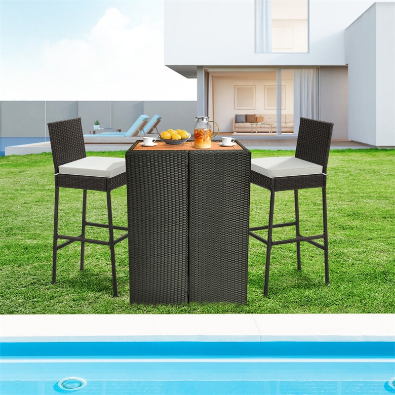4 PCS Patio Wicker Barstools Outdoor Bar Height Chairs Heavy-Duty Metal Frame with Soft Seat Cushions & Footrests