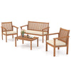 4 Piece Patio Wood Furniture Set Outdoor Acacia Wood Sofa Set with Loveseat, 2 Cushioned Chairs & Coffee Table for Porch Yard Balcony