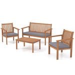 4 Piece Patio Wood Furniture Set Outdoor Acacia Wood Sofa Set with Loveseat, 2 Cushioned Chairs & Coffee Table for Porch Yard Balcony