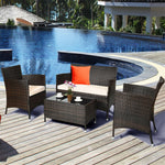 4 Pcs Wicker Outdoor Seating Group Rattan Patio Loveseat Chair Coffee Table Set with 3 Seat Cushions & 2 Sets Covers