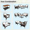 4-Piece Wicker Patio Furniture Set Acacia Wood Outdoor PE Rattan Sectional Sofa Set with Cushions & Coffee Table for Garden Backyard