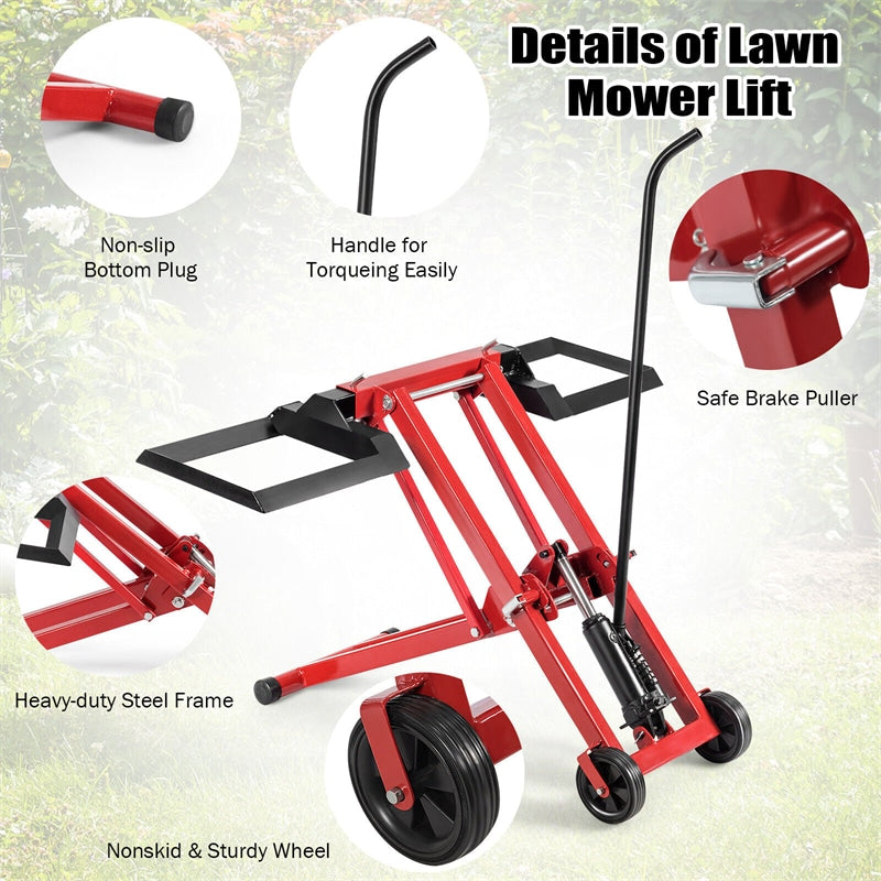 Lawn Mower Lift 500 LBS Capacity Zero Turn Mower Lift with Hydraulic Jack & Adjustable Lifting Height for Riding Lawn Mower Tractors