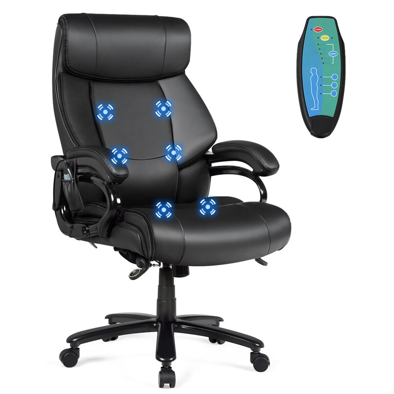 Big & Tall Executive Office Chair 500lbs Wide Seat Ergonomic Desk Chair Adjustable PU Leather Computer Chair with Massage Function & Remote Control