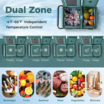 12V Dual Zone Car Refrigerator On Wheels 53-Quart Portable Car Fridge Freezer for RV Camping with Touch Control Panel, ECO Mode, Reversible Lids
