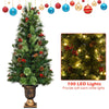 5FT PreLit Entrance Christmas Tree Artificial Tabletop Xmas Tree with 100 LED Lights & Red Berries Pine Cones