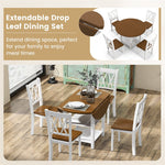 5PCS Solid Wood Dining Room Set Round Drop Leaf Kitchen Table with 4 Chairs & 2-Tier Bottom Open Shelf
