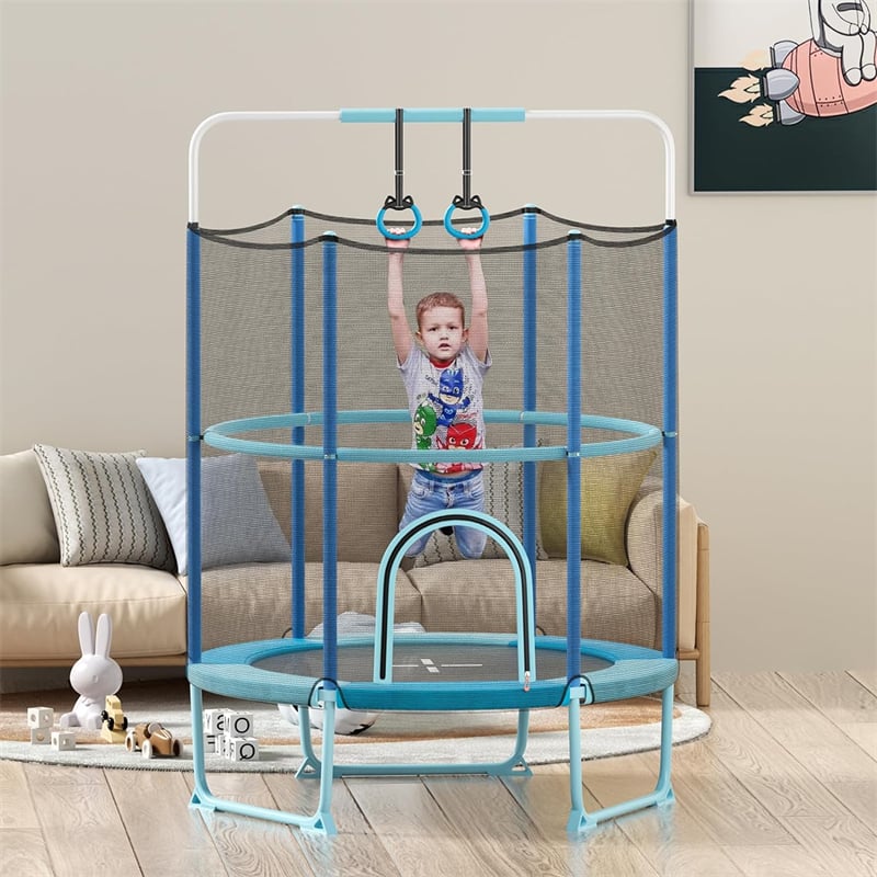 5FT Kids Trampoline Outdoor Indoor ASTM Approved 60" 3-In-1 Toddler Trampoline with Horizontal Bar, Rings & Safety Enclosure